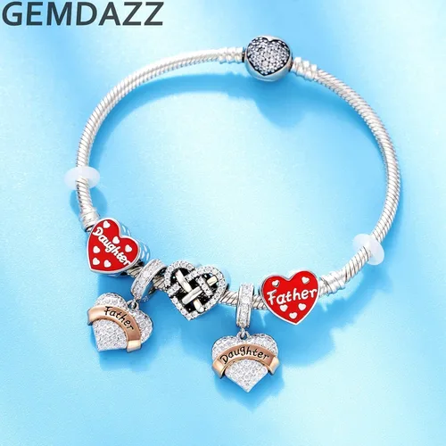 Vista 3 de GEMDAZZ Juego de dijes familiares en plata de ley 925, regalo para mamá y papá, Oro rosa Plata esterlina Piedra Zirconia cúbica, Circonita Cúbica