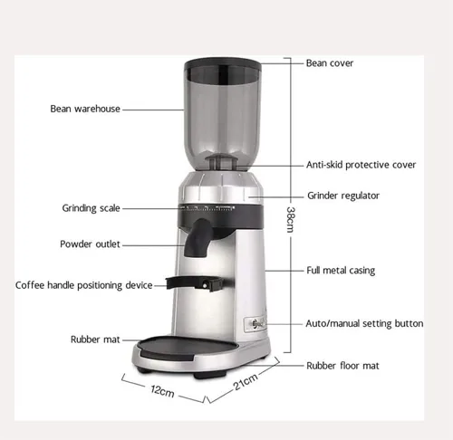Vista 5 de Molinillo de café eléctrico, molinillo de café de rebabas, molinillo de grano de café ajustable para expreso, café de goteo, prensa francesa y café