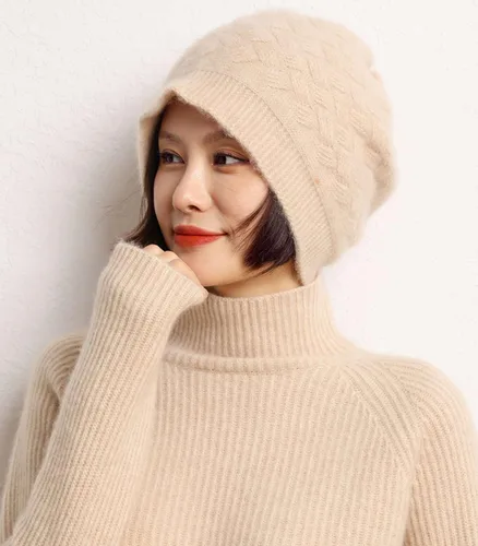 Vista 2 de Gorro de punto de lana merino de cachemira cálida de invierno para mujer