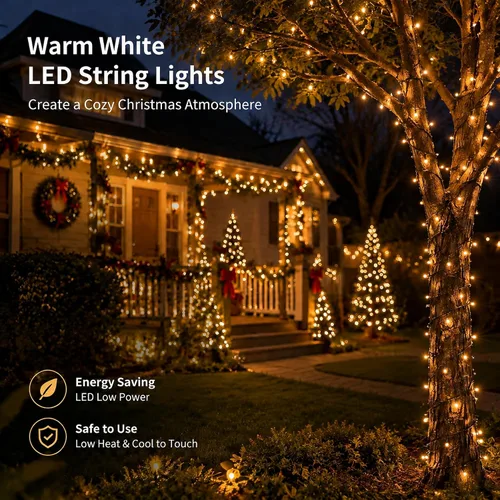 Vista 5 de Luces de Navidad, 1000 luces LED de 328 pies para árbol de Navidad enchufables con 8 modos, control remoto, tira de luces de Navidad impermeables