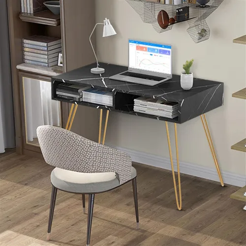 Vista 7 de TOMYEUS Escritorio de PC de lujo mármol escritorio con cajón para dormitorio, mesa de estudio, tocador, tocador, mesa de escritura a la moda con 2