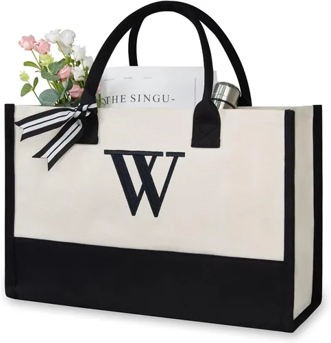 Vista 496 de TOPDesign Personalized Initial Canvas Beach Bag, Monogrammed Gift Tote Bag for Women