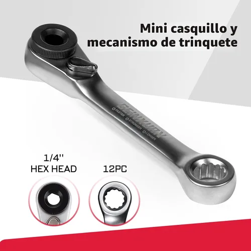 Vista 3 de GEINXURN Juego de 4 Mini Llaves de Trinquete y Soporte para Brocas, Llave de Mango de Trinquete de Accionamiento de 1/4", Llave de Vaso Reversible