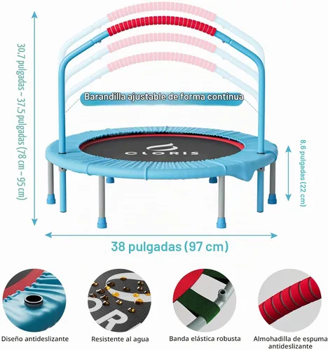 Vista 5 de CLORIS 38in/48in Folding Trampoline - Max Load 220lbs / 450lbs Trampoline Rebounder Trampoline with Adjustable Foam Handle, with safty Padded Cover