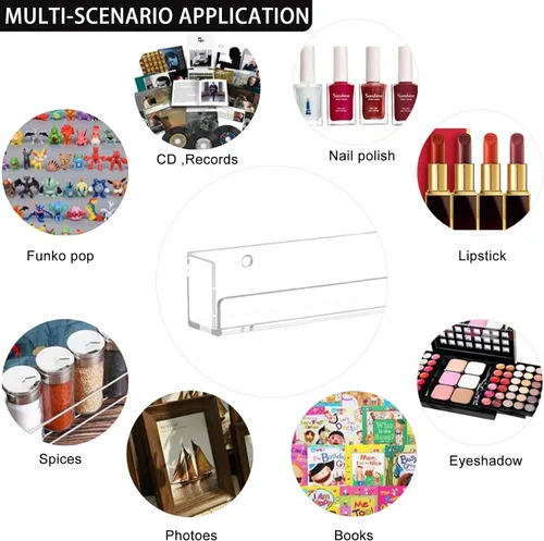 Vista 6 de Cerpourt Paquete de 4 estantes para esmalte de uñas, estante montado en la pared, organizador de esmalte de uñas acrílico transparente, estante