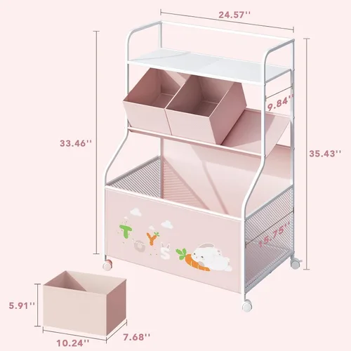 Vista 7 de BBLIKE Organizador de Almacenamiento de Juguetes con Ruedas - Caja de Juguetes Grande de 3 Niveles para Niños, Almacenamiento de Cofre de Juguetes