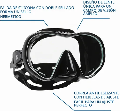 Vista 5 de Máscara de buceo, esnórquel y superficie para buceo solo ScubaPro Negro