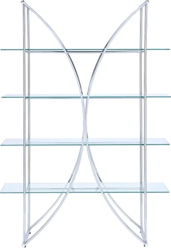 Vista 4 de Coaster Home Furnishings - Larson - Estantería de metal y vidrio con 4 estantes con detalles cromados - Contemporánea - Oficina en casa - 73
