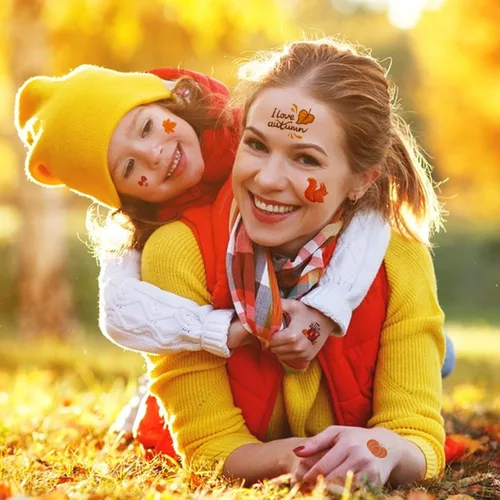 Vista 2 de 65 piezas de tatuajes temporales de otoño para niños, 12 hojas de cosecha de otoño, Acción de Gracias, calcomanías temporales de tatuaje