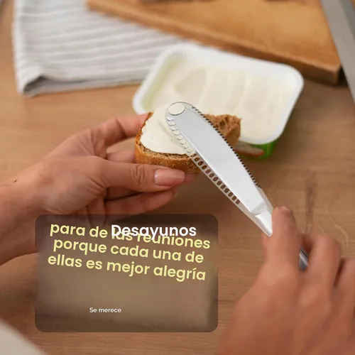 Vista 7 de Cuchillo de mantequilla de acero inoxidable Nevkha - Cuchillo listo para mantequilla de 3 en 1, esparcidor de mantequilla y gadget de cocina