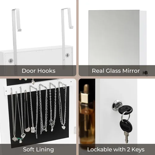 Vista 6 de Knocbel Gabinete de joyería para colgar en la paredpuerta, organizador de joyas con cerradura con estante de 4 niveles, forro de terciopelo suave
