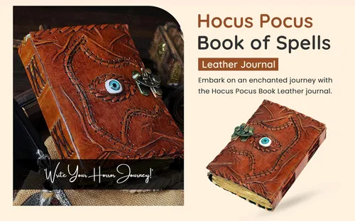 Vista 9 de Cuaderno de piel de hechizos personalizable Hocus Pocus con diseño de tercer ojo, papel con borde antiguo, grimorio vintage, cuaderno de bruja