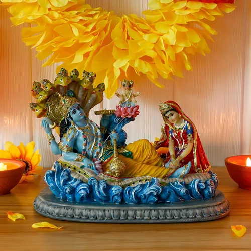 Vista 3 de alikiki Estatua hindú de Dios Señor Vishnu – 8.3 pulgadas de largo Mahavishnu figura divina deidad hindú para adoración espiritual, hogar, oficina