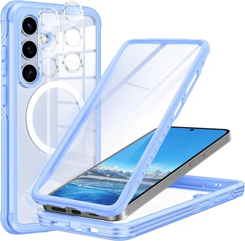 Vista 13 de Hekodonk Funda para Samsung Galaxy S24 Ultra, compatible con MagSafe, protector de pantalla integrado y 2 protectores de lente de cámara, funda Azul