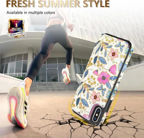 Vista 7 de NNH Funda tipo cartera compatible con iPhone Xs Max con bloqueo RFID, ranuras para tarjetas, folio de piel sintética, función atril, doble cierre
