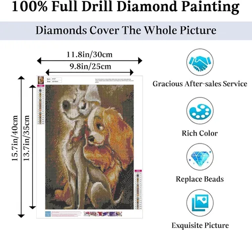 Vista 5 de Kits de Pintura de Arte de Diamante JAKI para Adultos - Kits de Pintura de Diamante de Perro, Arte de Diamante Cuadrado de Taladro Completo