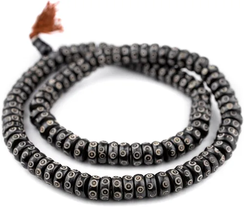 Vista 3 de The Bead Chest Cuentas de Mala de hueso de disco de ojo tallado negro (0.472 in)