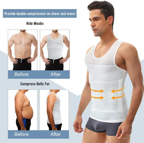 Vista 5 de Chaleco adelgazante para hombre, camiseta de compresión ajustada con control de abdomen, ropa interior y carpeta Moobs