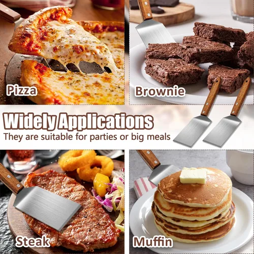 Vista 7 de Murtenze Paquete de 4 espátulas pequeñas para galletas de brownie, espátula de acero inoxidable, mango de madera resistente para hornear/chefs