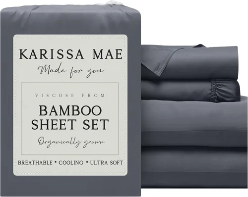 Vista 41 de KARISSA MAE Juego de sábanas de viscosa de bambú de lujo, 100% certificado FSC, refrescante, lujosamente suave, bolsillos profundos de 18 pulgadas