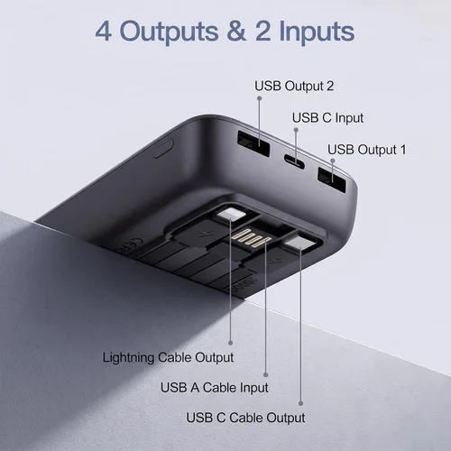 Vista 2 de 2026 2-Pack 20000mAh Portable Charger Battery Pack with Built in Cables