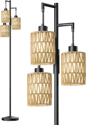 Vista 7 de Oneach Lámparas de pie de 70 pulgadas para sala de estar, lámpara de pie bohemia regulable con 3 bombillas, lámpara de árbol de esquina industrial