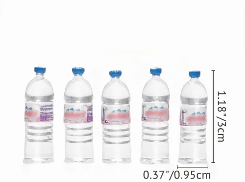 Vista 6 de Odoria Botellas de agua de plástico en miniatura 1/12, 5 piezas, accesorios de decoración de casa de muñecas