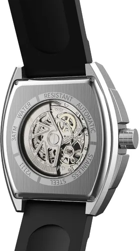 Vista 7 de Relojes automáticos para hombre Tonneau Skeleton Square Cara grande Reloj de pulsera casual impermeable con banda de silicona, caja de acero