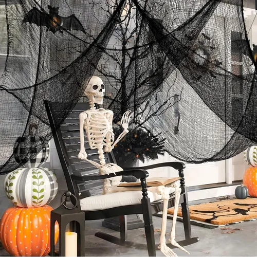 Vista 2 de Riare Paquete de 6 paños espeluznantes negros de Halloween de 30 x 75 pulgadas, tela espeluznante de gasa negra para fiesta de Halloween, casa