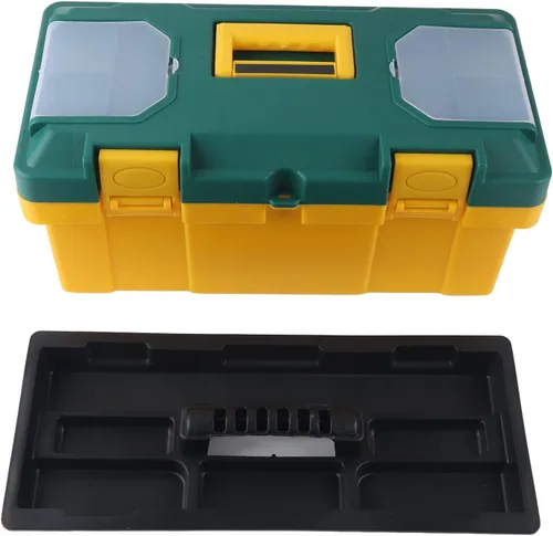 Vista 10 de Caja de herramientas de hardware, caja de herramientas de hardware portátil para coche con bandeja extraíble, caja de piezas pequeñas, amarillo