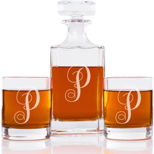 Vista 19 de Abby Smith Juego de decantador de whisky con inicial de estilo lujoso y vasos de rocas, letra A