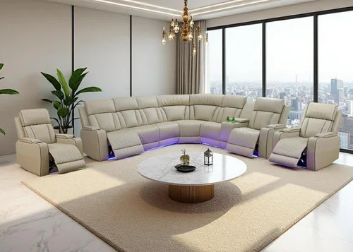 Vista 8 de Juego de sofá modular reclinable eléctrico con luz LED, sofás seccionales de cuero, juegos de muebles de sala de estar, modernos juegos de sofá