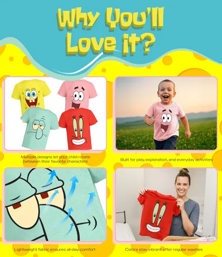 Vista 3 de Camiseta gráfica de Bob Esponja (Conjuntos) Patrick Star Calamardo Plancton Gary Atuendo Camiseta Niños pequeños/Cumpleaños a Ropa de niños