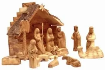 Vista 4 de zytoon Juego de Belén de Madera de Olivo - Estilo Moderno