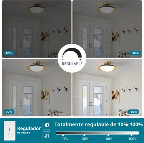 Vista 3 de YURNYQ Lámpara de techo LED moderna regulable en negro y dorado de 11.81