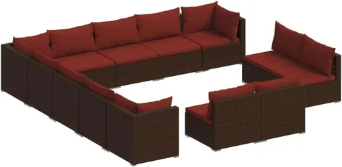 Vista 2 de SKM 13 Piece Patio Lounge Set with Cushions Brown Poly Rattan (104.74 KG/230.428 LBS)