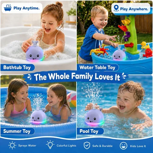 Vista 3 de Gigilli Juguetes de baño para bebés, rociador de juguete de baño de ballena Azul