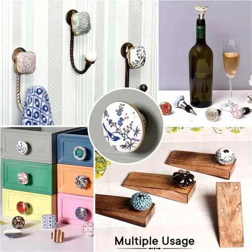 Vista 5 de IndianShelf - Paquete de 14 pomos de cajón de cerámica con lunares amarillos para gabinetes de cocina, tiradores de puerta, decoración decorativa