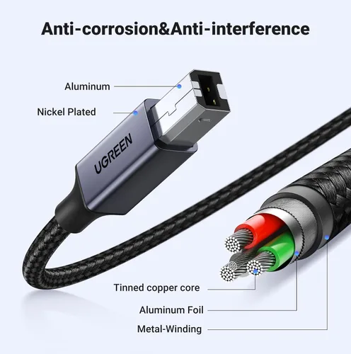 Vista 6 de UGREEN Cable de impresora USB C de 3 pies, cable USB B a C de nailon para MacBook Pro/Air, cable MIDI compatible con teclado MIDI, DAC, controlador