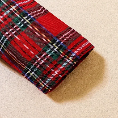 Vista 7 de Vestido de moda tutú para niños y niñas, traje de Navidad rojo a cuadros vestido de manga larga