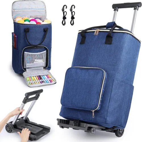 Vista 8 de Coopay Bolsa de ganchillo y tejer, organizador de viaje para manualidades, ganchos, agujas, madejas, pintura de diamantes, suministros (verde bosque)