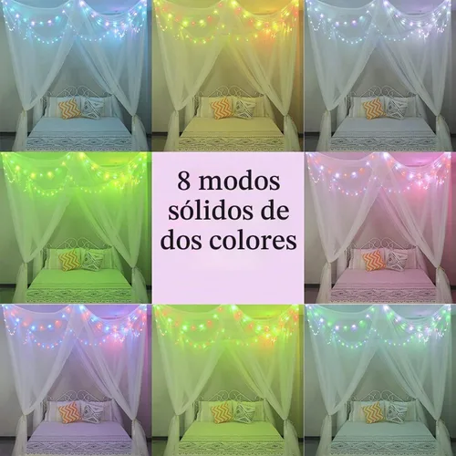 Vista 5 de Obrecis - Dosel de cama blanco con luces de estrella para niñas, cortinas de cama de princesa de 8 esquinas con 100 luces LED en forma de estrella