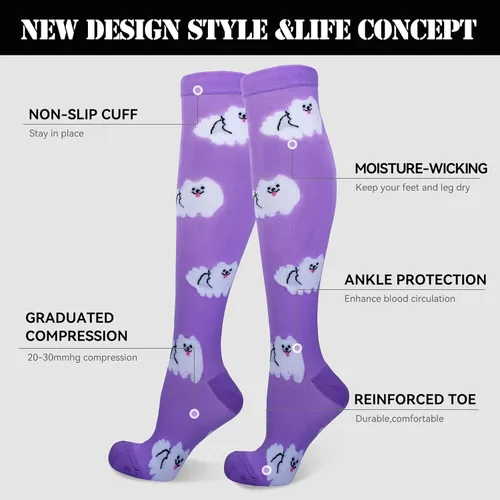 Vista 5 de LEOSTEP Calcetines de compresión para mujeres y hombres, para circulación, medias altas hasta la rodilla para enfermeras, ciclismo, senderismo