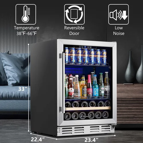 Vista 3 de Refrigerador de bebidas y vino de 24 pulgadas integrado o independiente, capacidad para 120 latas y 16 botellas, enfriador de vino