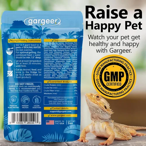 Vista 2 de Gargeer Alimento para Dragón Barbudo de 3 onzas. Dieta Completa en Gel para Juveniles y Adultos. Fabricado con Orgullo en los Estados Unidos, Usando