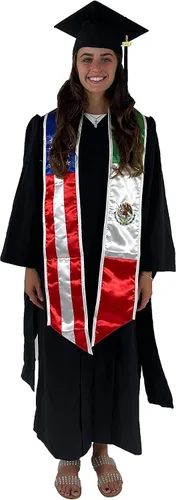 Vista 4 de Cappe Diem Estola de banda de graduación de dos banderas (Estados Unidos + Internacional)