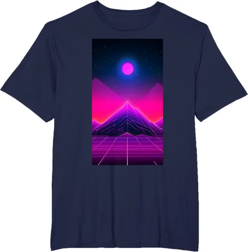 Vista 12 de Retrowave Mountain 80s Vaporwave Synthwave T-Shirt Negro