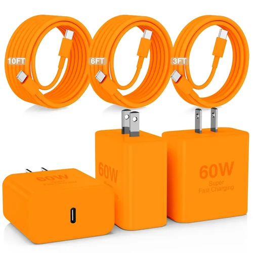 Vista 22 de Hzevn Bloque de cargador de pared rápida USB C de 60 W para teléfonos Galaxy S26 Android, paquete de 3 adaptadores de cargador súper rápido