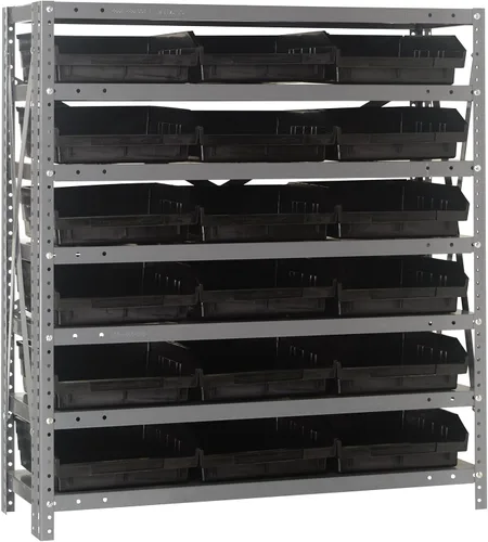 Vista 64 de Quantum QSBU-245BK Heavy Duty Shelving Unit with (7) Shelves and (24) QUS245 Black Bins for Garage Warehouse Storage Distribution 400 lb Load
