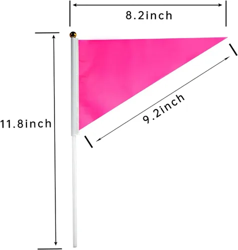 Vista 4 de Paquete de 100 banderas de banderín de color rosa, banderines triangulares, color rosa sólido, pequeñas banderas pequeñas en palo